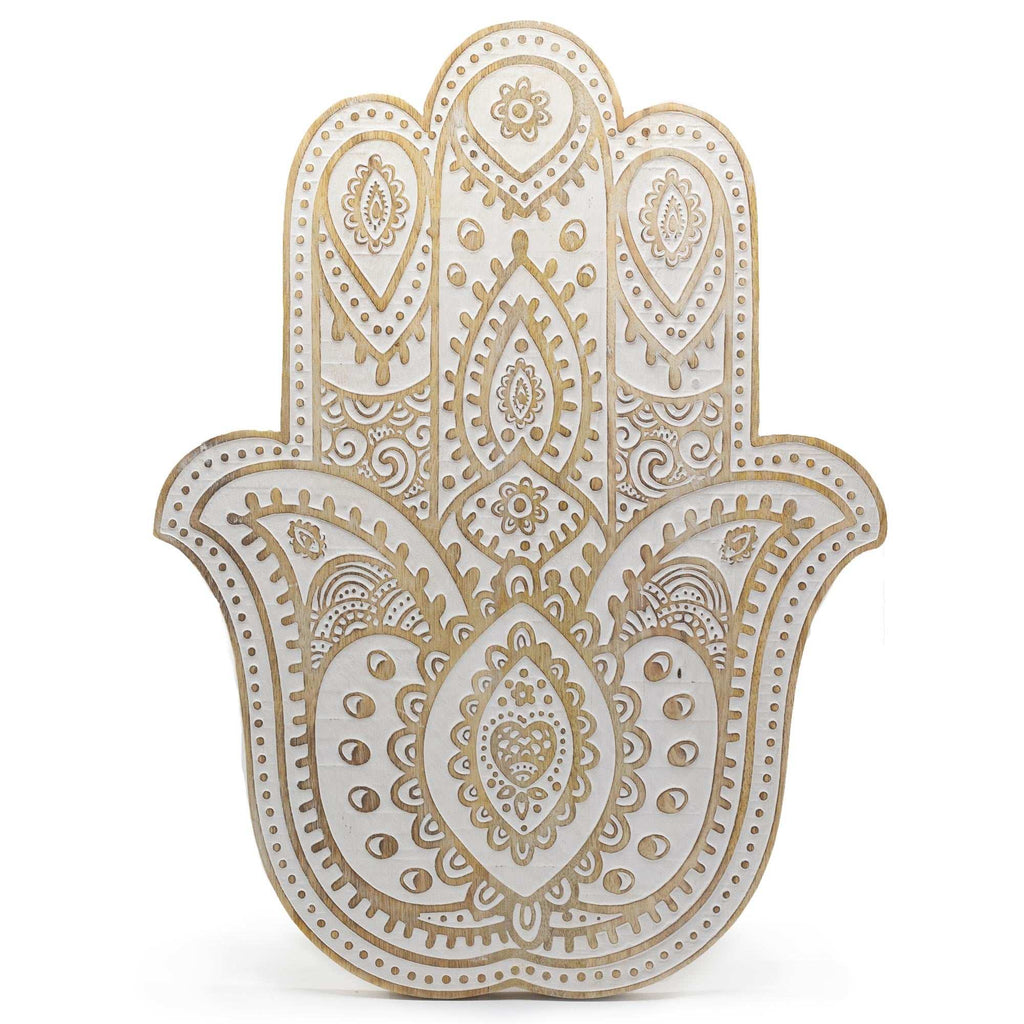 Mango Wood Hamsa Wall Plaque - Whitewash Shades 4 Seasons