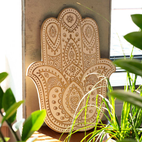 Mango Wood Hamsa Wall Plaque - Whitewash Shades 4 Seasons