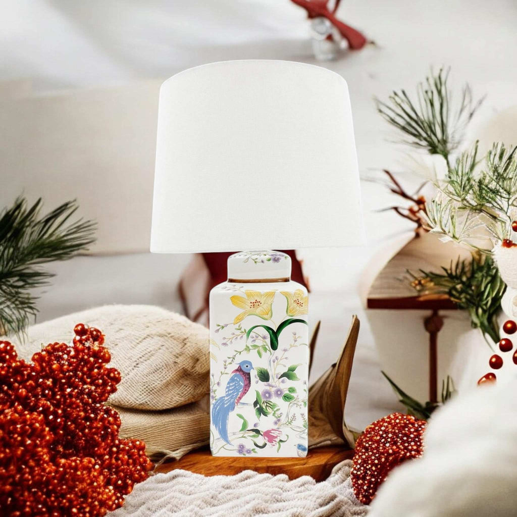 MSL Hand-Painted Bird Floral Ceramic Table Lamp MSL