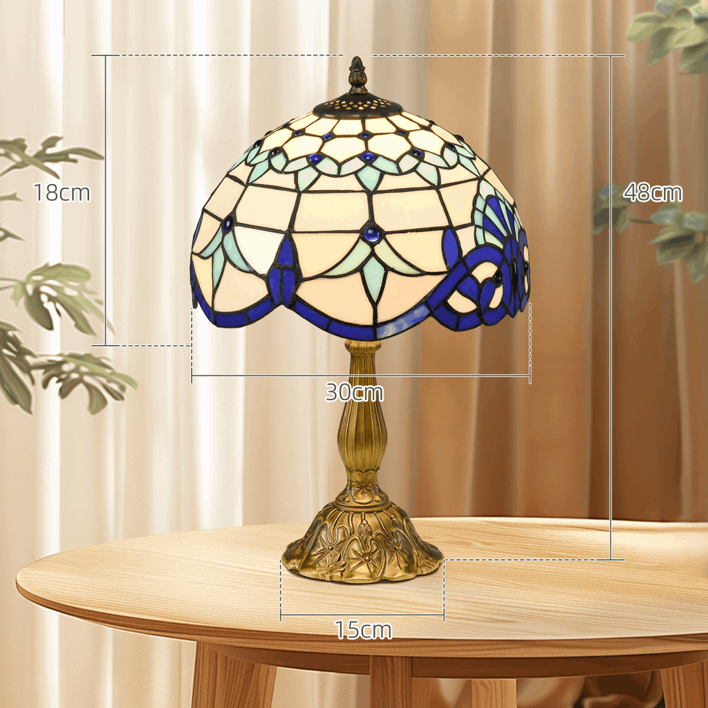 HOMCOM Stained Glass Table Lamp, for Bedroom Bedside, Bulb not Included HOMCOM