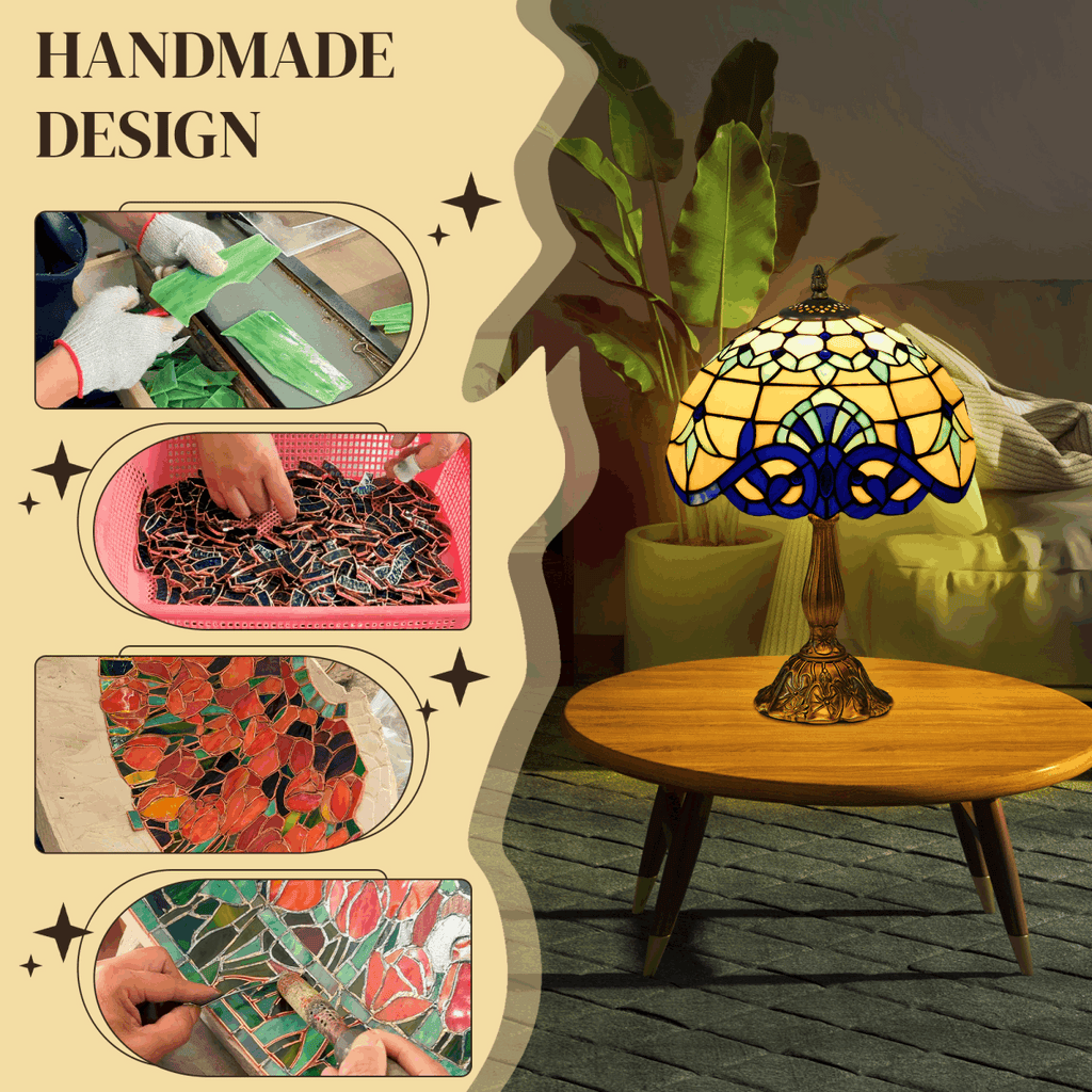 HOMCOM Stained Glass Table Lamp, for Bedroom Bedside, Bulb not Included HOMCOM