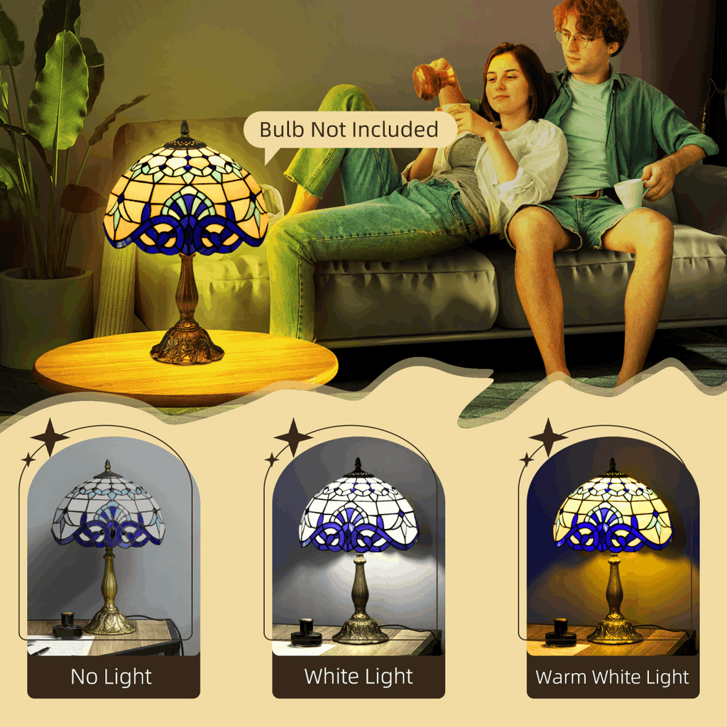 HOMCOM Stained Glass Table Lamp, for Bedroom Bedside, Bulb not Included HOMCOM