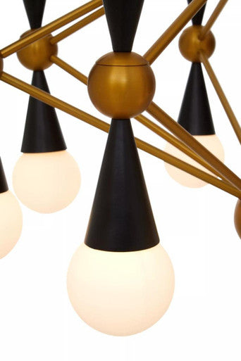 Orsina Pendant Light featuring a modern design with black and gold accents and frosted glass bulbs