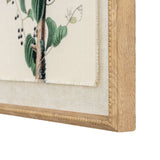 Framed Artwork On Linen with a botanical design, featuring green leaves and delicate details