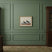 Artwork on linen featuring two birds in a serene indoor setting with green walls and wooden furniture