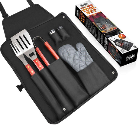 7-Piece BBQ Tools Set - Apron Bag & Mitt Unbranded
