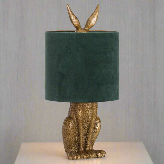 Antique Gold Hare Table Lamp With Green Velvet Shade GOLD RESIN Shades 4 Seasons