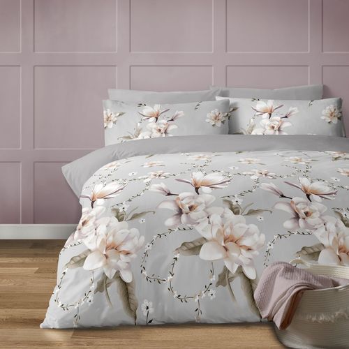 Anemone grey duvet cover set with large white floral print Bellissimo Home