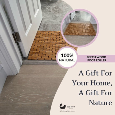 Eco Bath London Bamboo Bath Mat with natural beech wood design for a stylish bathroom