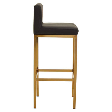 Orsina Bar Chair with a sleek black seat and gold metal frame for modern bar seating