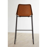 Orsina Bar Chair with a stylish brown leather seat and black metal frame for modern bar seating