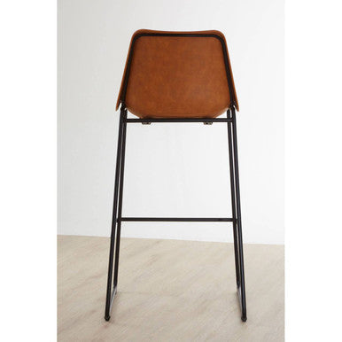 Orsina Bar Chair with a stylish brown leather seat and black metal frame for modern bar seating
