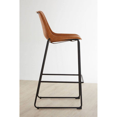 Orsina Bar Chair with a Brown Leather Seat and Black Metal Frame, Ideal for Modern Bar Seating