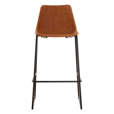 Orsina Bar Chair with a sleek brown leather seat and sturdy black metal frame