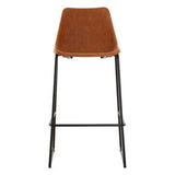 Orsina Bar Chair with a sleek brown leather seat and sturdy black metal frame