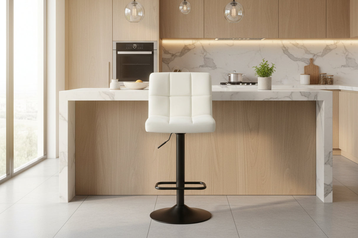 Orsina Bar Chair in white with adjustable height, perfect for modern kitchen bar seating