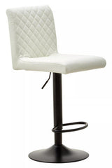 Orsina Bar Chair in white leather with quilted design and adjustable height for modern interiors