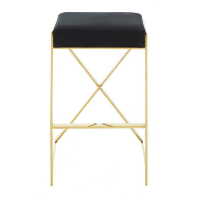 Orsina Bar Stool with a Black Cushioned Seat and Elegant Gold Frame