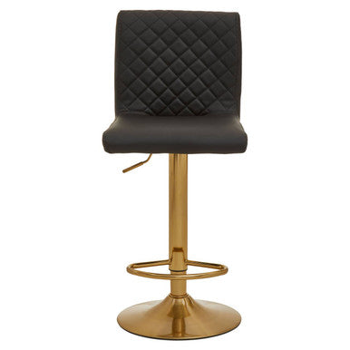 Orsina Bar Stool with Black Quilted Leather Seat and Gold Finish Adjustable Base
