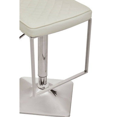 Orsina Bar Stool with a sleek chrome base and quilted white seat for contemporary dining spaces