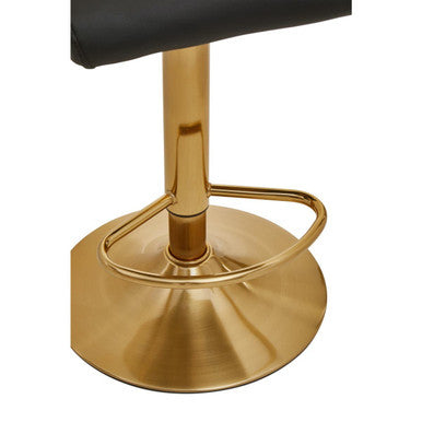 Orsina Bar Stool with a sleek black seat and a polished gold base for stylish bar seating