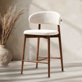 Nisu Home Bar Stool with Beige Fabric Seat and Wooden Legs, Perfect for Modern Interiors