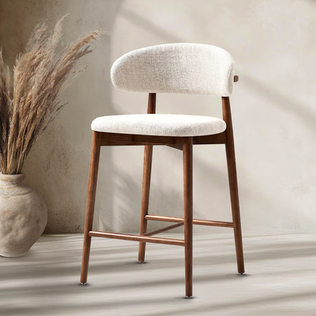 Nisu Home Bar Stool with Beige Fabric Seat and Wooden Legs, Perfect for Modern Interiors