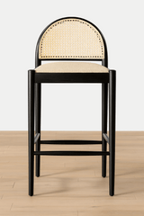 Nisu Home Bar Stool with Elegant Rattan Backrest and Soft Cushion for Stylish Seating