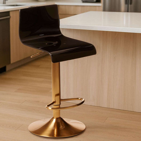 Orsina Bar Stool with a sleek brown seat and gold base, perfect for modern kitchen spaces