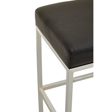 Orsina Bar Stool with a sleek black leather seat and a white metal frame for stylish bar seating
