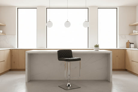 Orsina Bar Stool in black with quilted design, perfect for modern kitchen seating