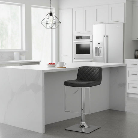Orsina Bar Stool with a quilted black seat and chrome base in a modern kitchen setting
