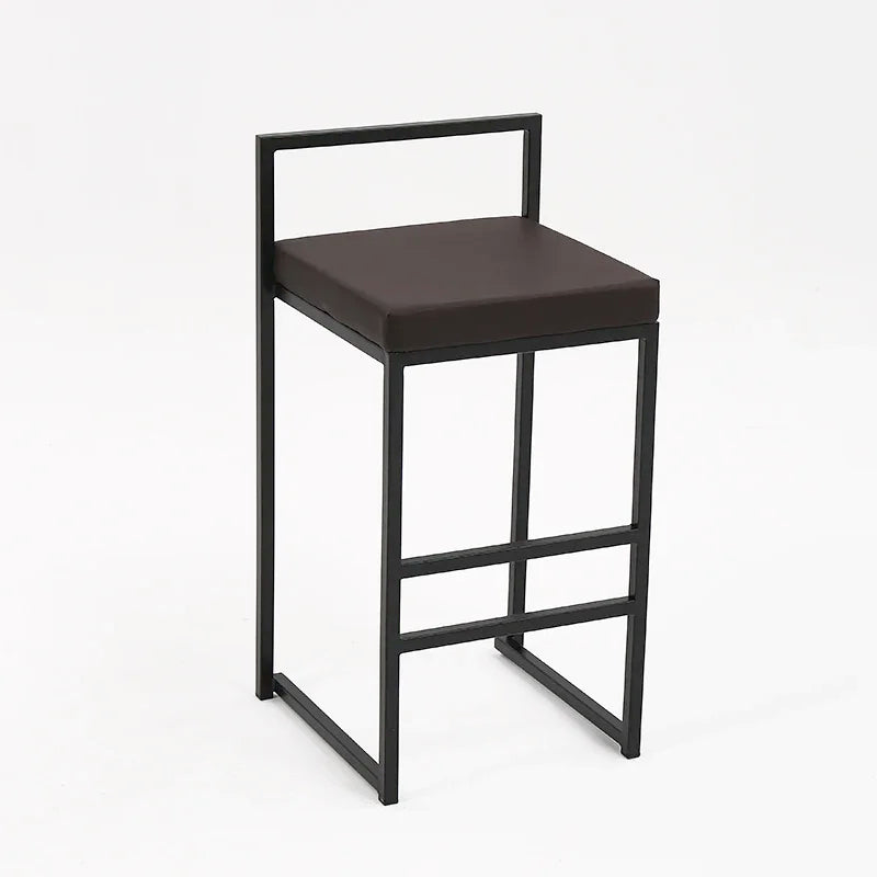 Nisu Home Bar Stool with Black Metal Frame and Brown Cushion for Modern Seating
