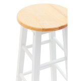 Orsina Bar Stool featuring a natural wooden seat and white frame for stylish dining areas