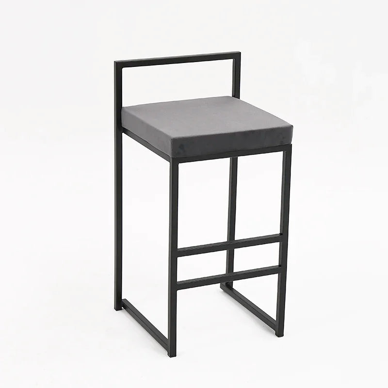Nisu Home Bar Stool with Black Metal Frame and Grey Cushion for Modern Interiors