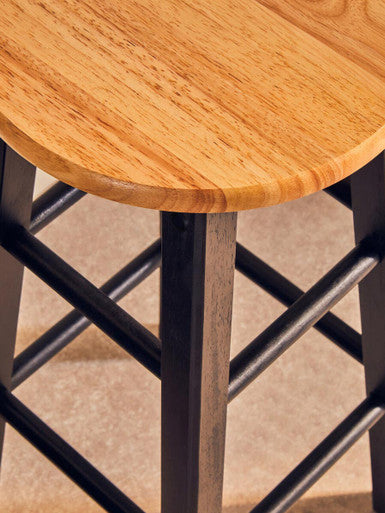 Orsina Bar Stool with Natural Wood Top and Black Metal Legs for Stylish Seating