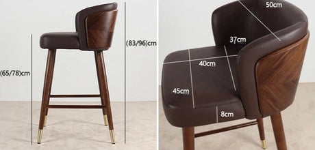 Nisu Home Bar Stool in Dark Brown with Elegant Wood Details and Comfortable Backrest