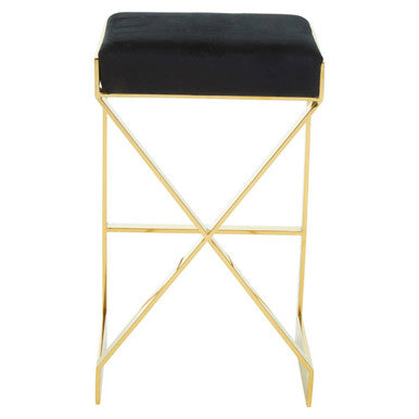 Orsina Bar Stool with Black Velvet Seat and Gold Metal Frame for Stylish Seating