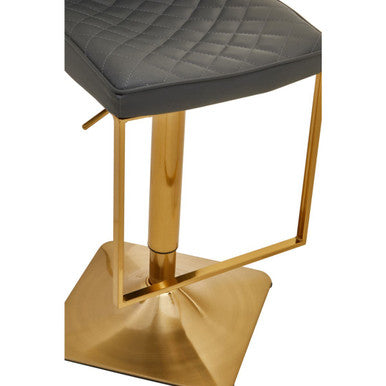 Orsina Bar Stool with quilted grey seat and gold metal base for stylish bar seating