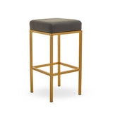 Orsina Bar Stool with a sleek gold frame and comfortable grey cushion for stylish seating