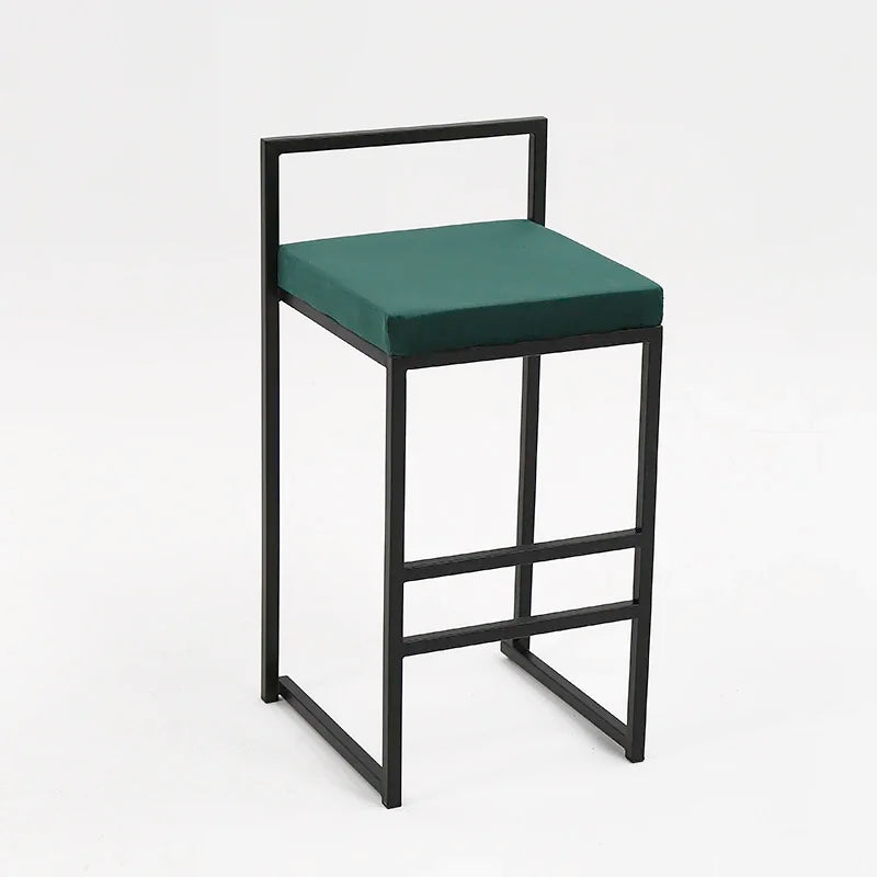 Nisu Home Bar Stool with Green Cushion and Black Metal Frame for Modern Interiors