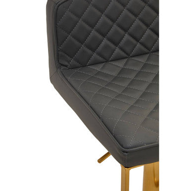 Orsina Bar Stool with Quilted Grey Upholstery and Stylish Gold-Coloured Base