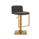 Orsina Bar Stool with Adjustable Height and Grey Quilted Seat on a Gold Base