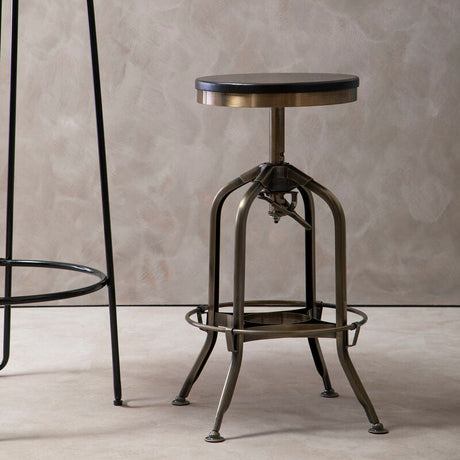 Orsina Bar Stool with Adjustable Height and Vintage Industrial Style in a Metallic Finish