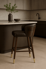Nisu Home Bar Stool with Leather Seat and Wooden Legs for Stylish Kitchen Seating