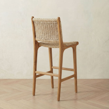 Natural wood Bar Stool with woven backrest from The Bali Concept for stylish seating