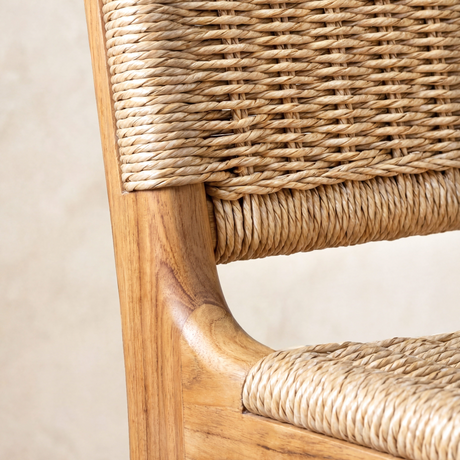 Natural woven rattan bar stool from The Bali Concept with a stylish wooden frame
