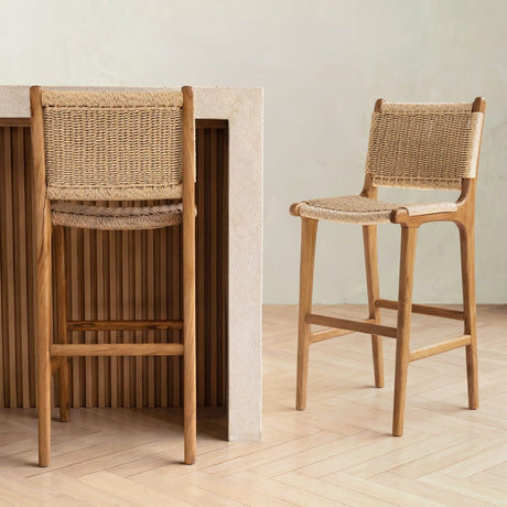 Natural rattan Bar Stool with wooden frame, perfect for modern kitchen or dining areas