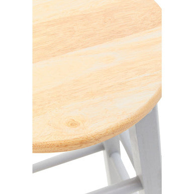 Close-up of Orsina Bar Stool with a smooth wooden top and grey legs for stylish seating