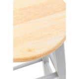 Close-up of Orsina Bar Stool with a smooth wooden top and grey legs for stylish seating